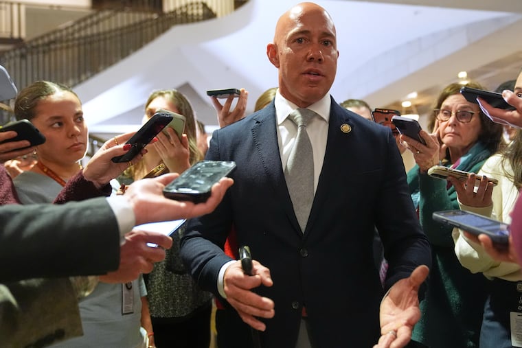 Rep. Brian Mast speaks to reporters at the Capitol earlier this month after a closed-door briefing about President Donald Trump directing U.S. forces to capture Venezuelan President Nicolas Maduro.
