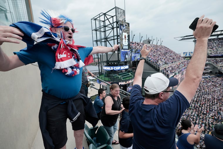 Jimmy Coilliot of Lille, France cheers after France took a 1-0 lead in the first half of their Group I World Cup match vs. Iraq in Philadelphia on Monday.