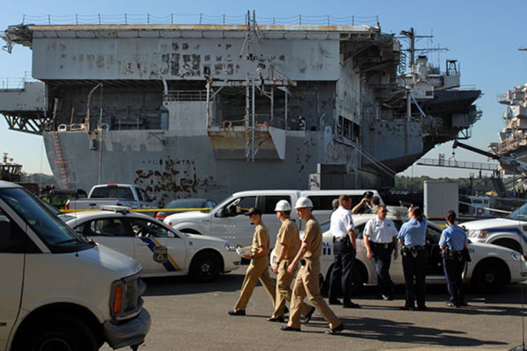 The USS Forrestal was offered as a museum but found no takers. It will be towed from Philadelphia to Texas for dismantling. ( Tom Gralish / Staff Photographer )