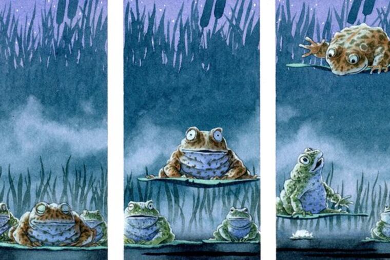 Illustrations by David Wiesner - these are from "Tuesday" - a Caldecott medalist from the Philadelphia area, are part of the "Drawing from a Story" exhibition.