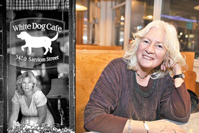 Right: Judy Wicks, longtime owner of the White Dog Cafe, sits at a booth in the Down Home Diner in the Reading Terminal. (Sharon Gekoski-Kimmel / Staff Photographer) Left: Judy Wicks in 1985.