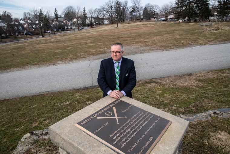 Mayor Joseph Lombardo, is shown at the Clifton Heights "field of dreams" athletic fields where Upper Darby School District wants to build a new middle school.