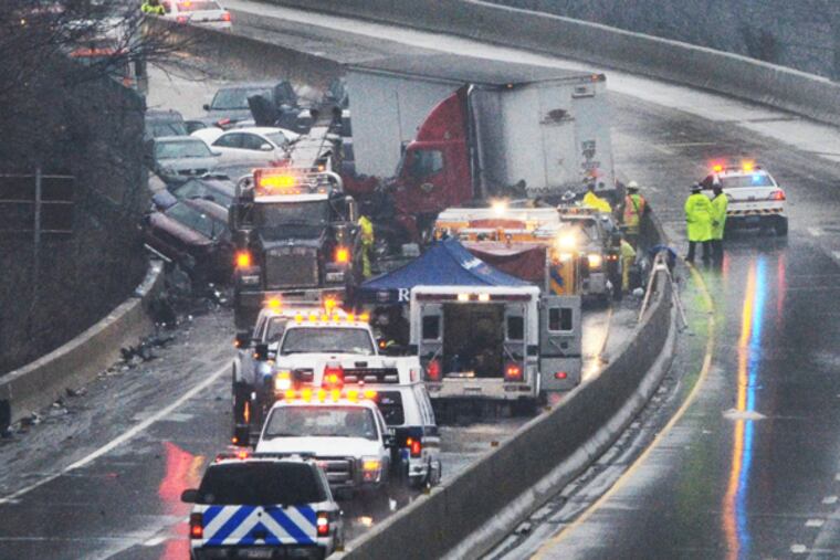 All westbound lanes of I-76 west of Gladwyne were closed due a multi-car accident. (Tom Kelly III/Staff photographer)