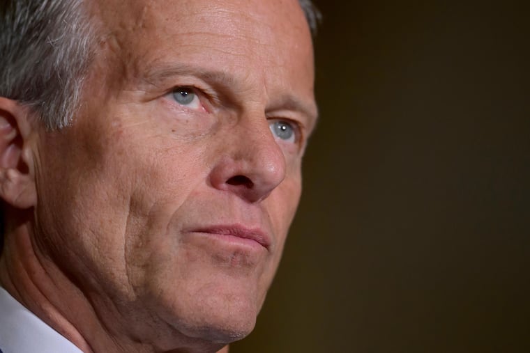 Senate Majority Leader John Thune, R-S.D., speaks during the Senate Republican policy luncheon news conference at the Capitol, Tuesday, May 19, 2026, in Washington.