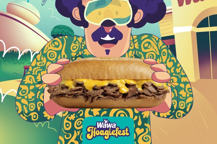 One of Wawa's NFTs of its "Hoagieman" character with a cheesesteak.