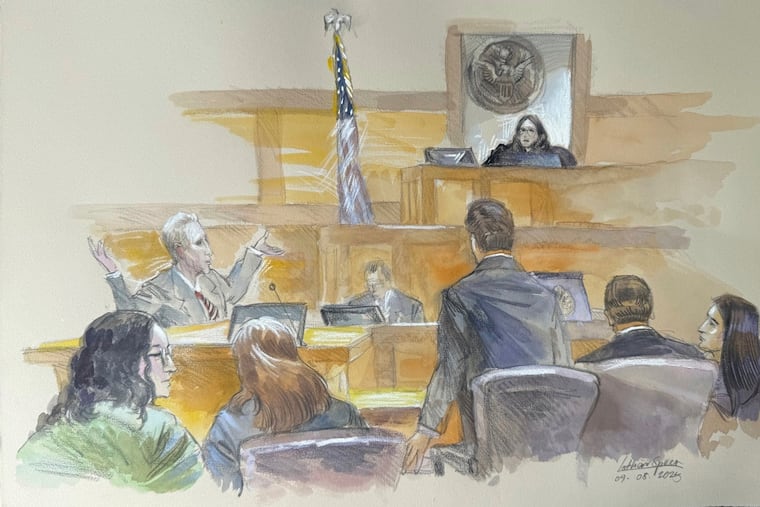This courtroom sketch from September shows Ryan Routh (left) throwing his arms up directed at U.S. District Judge Aileen Cannon in frustration as jury selection begins.