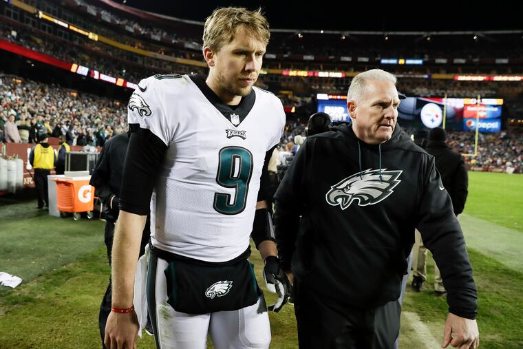 Nick Foles leaves the game with an injury on Sunday.