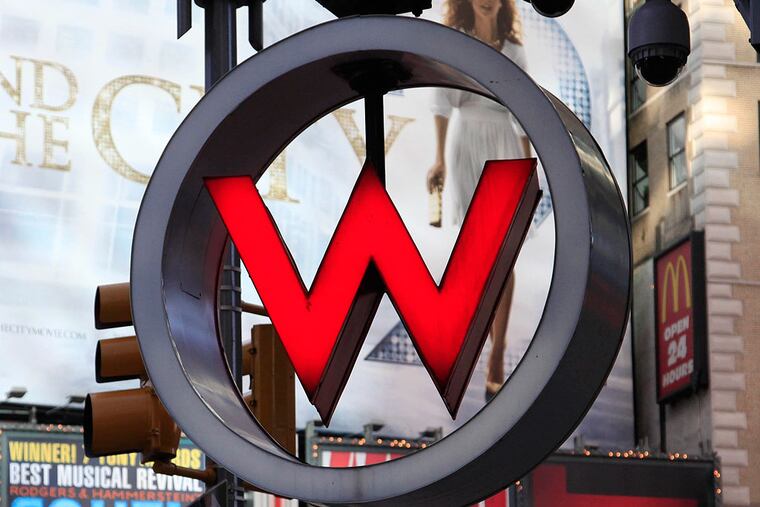 A sign for the W Hotel is shown in New York's Times Square, Thursday, April 29, 2010 in New York. Starwood Hotels & Resorts Worldwide Inc., the owner of the Sheraton, W, Westin and other hotel brands, said hotel demand rose in the first quarter, particularly at its luxury brands, pushing its first-quarter profit sharply higher. (AP Photo/Mark Lennihan)
