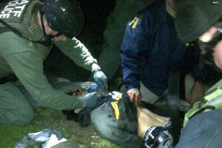 Boston Marathon bombing suspect Dzhokhar Tsarnaev after he was captured in Watertown, Mass., Friday, April 19, 2013.
