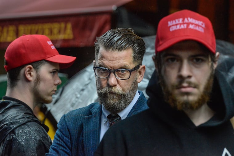 Proud Boys founder Gavin McInnes takes part in an alt-right protest on May 25, 2017, in New York City.