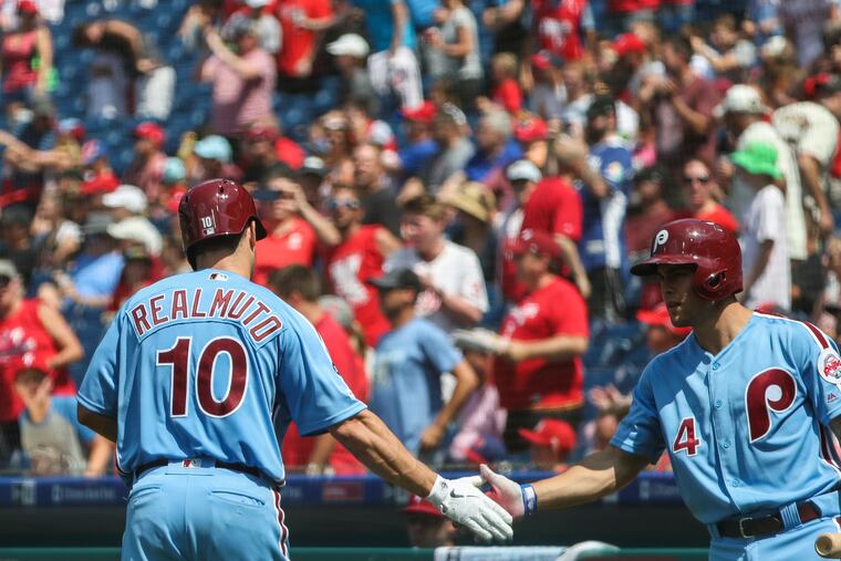 Catcher J.T. Realmuto (10), like the Phillies' other starts, is playing about as well as can be expected based on past years, but the Phillies still aren't where they need to be.