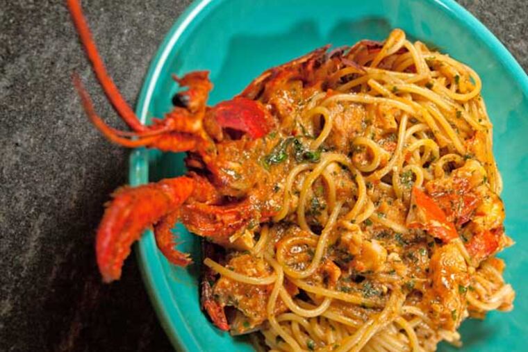 Spaghetti with lobster, basil and tomato as served at Osteria at the Moorestown Mall. ( DAVID M WARREN / Staff Photographer )