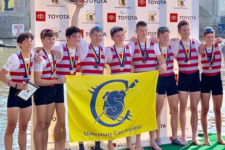 St. Joseph’s Prep rower Colin Rosser (second from left) is intent on attending the Naval Academy.