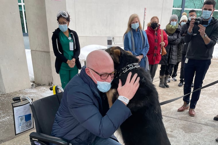 Brian Myers is reunited with Sadie after his discharge from a New Jersey rehab center last month.
