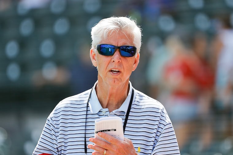 Phillies President, Baseball Operations Dave Dombrowski during a spring training game.