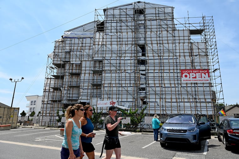 Lucy the Elephant, photographed under wraps in Margate last Sunday. The monument is in the final stages of a $2.1 million exterior restoration.