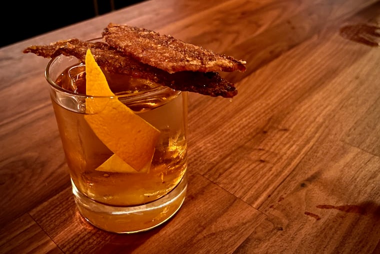 The bacon old-fashioned at Four Humours Distilling, 1712 N. Hancock St.