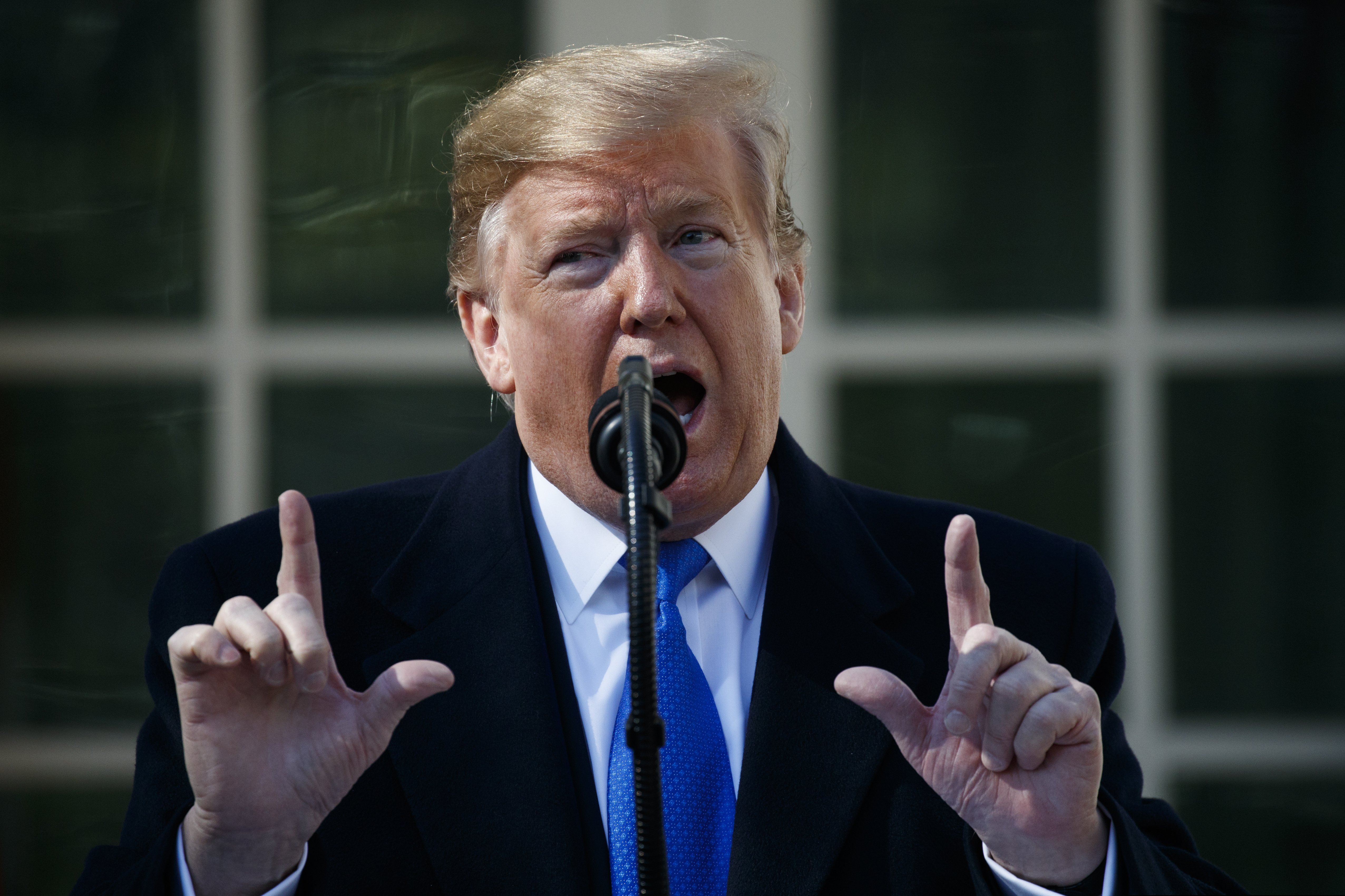 President Donald Trump speaks during an event Friday in the Rose Garden at the White House to declare a national emergency in order to build a wall along the southern border.