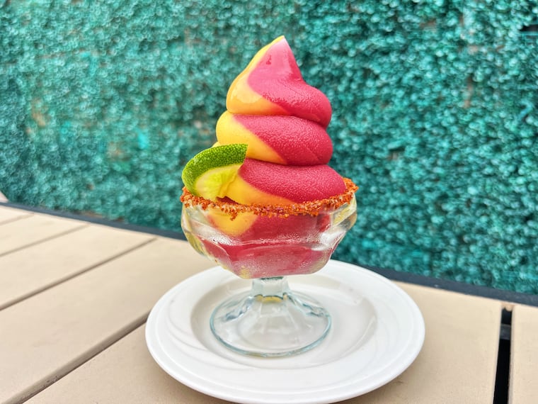 A cherry-mango swirl soft serve margarita from Ridley House, 2107 MacDade Blvd., Holmes, Pa. The Delaware County restaurant was the first to serve them in the Philadelphia area.
