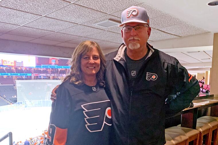 Pam and Dave Farabee, parents of Flyers rookie Joel Farabee.