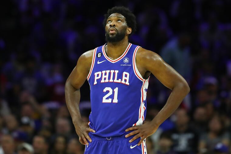 Sixers center Joel Embiid against the Brooklyn Nets during Game 2 of the first round Eastern Conference playoffs on Monday, April 17, 2023 in Philadelphia.
