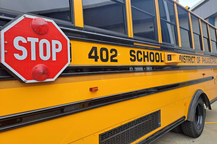 A Philadelphia School District bus equipped with AI-backed cameras that activate when the stop arm is out and can capture cars illegally passing.