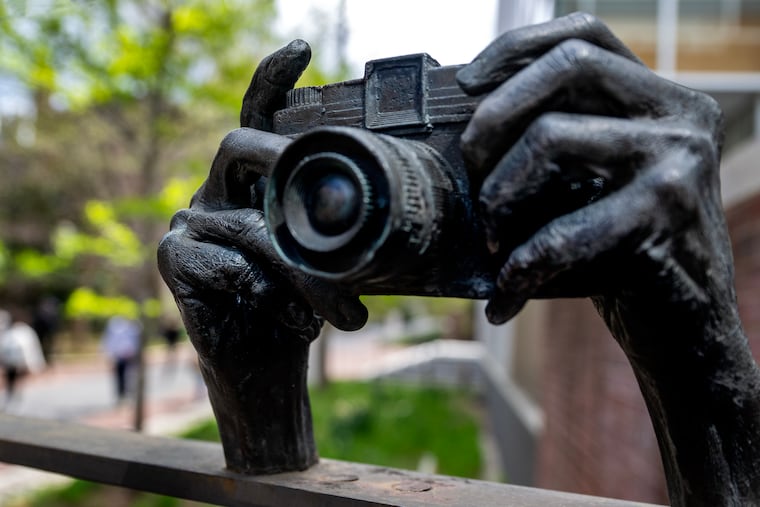 May 19, 2025: A detail on the Kelly Family Gates (2003) at Addams Hall on the University of Pennsylvania campus.
