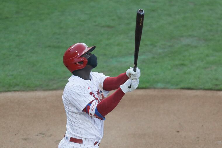 Phillies shortstop Didi Gregorius watched his grand slam against the Braves on Aug. 10. Will he be hitting for another team next season?