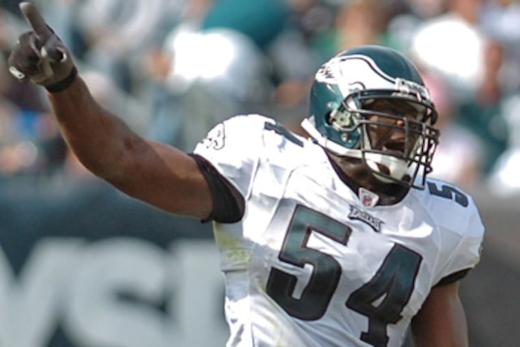 Although it seems that middle linebacker Jeremiah Trotter has lost a step on the field, many people, including Andy Reid, feel like his presence in the locker room is necessary. (Clem Murray / Staff Photographer)