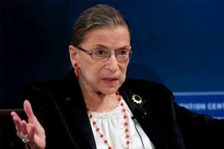 Justice Ruth Bader Ginsburg at the National Constitution Center this month. One of the most important takeaways was that Ginsburg, at 80, doesn't sound or look as if she plans to retire anytime soon. (Matt Rourke / Associated Press)