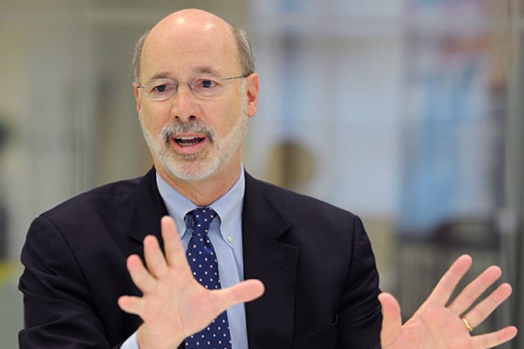 Tom Wolf, Democrat running for Pennsylvania Governor in the upcoming May primary, speaks with Inquirer reporters and editors about his business, the Wolf Organization, on March 28, 2014. ( CLEM MURRAY / Staff Photographer )