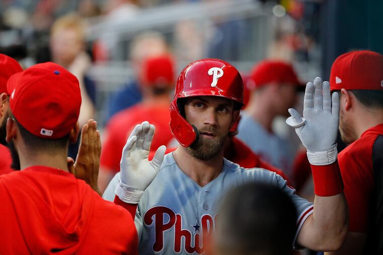 Bryce Harper celebrates his solo home run.