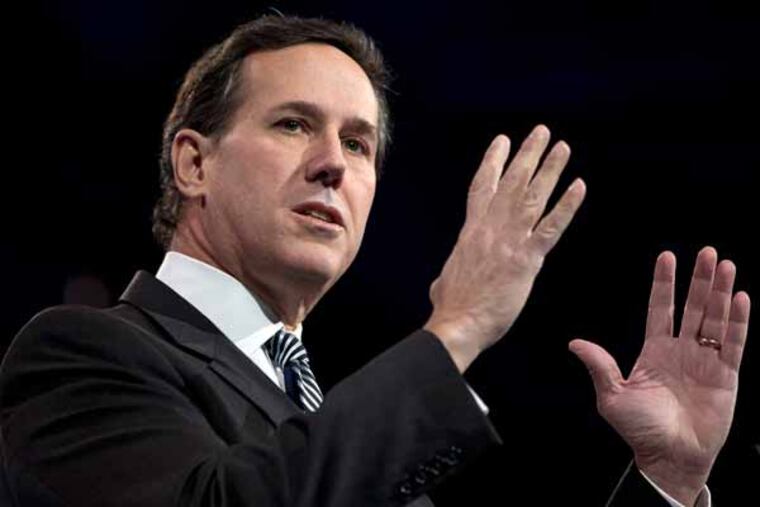 Former Pennsylvania Sen. Rick Santorum gestures as he speaks at the 40th annual Conservative Political Action Conference in National Harbor, Md. on Friday, March 15, 2013. (AP Photo/Jacquelyn Martin)