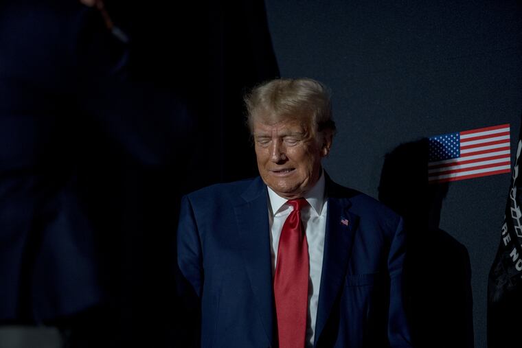 Former president Donald Trump at a campaign event at a high school in Windham, N.H., Tuesday.