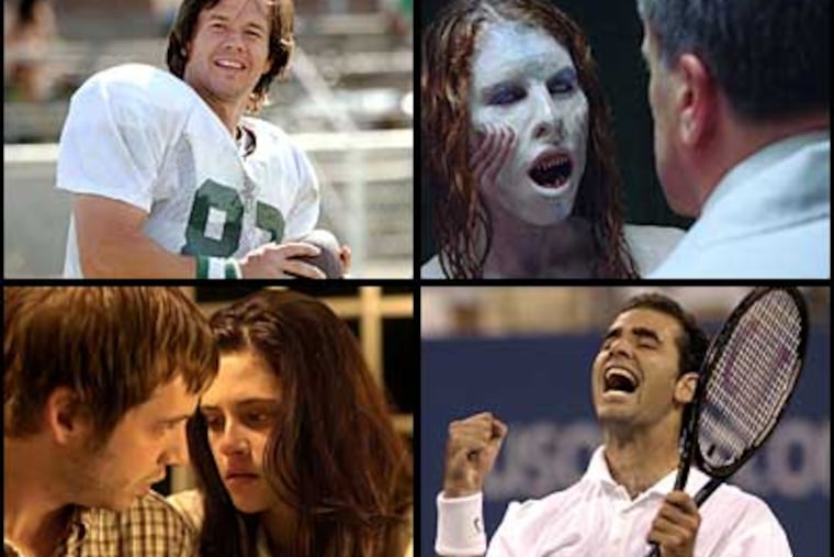 Movies showing here in upcoming film festivals, clockwise from top left: "Invincible," with Mark Wahlberg as Eagle Vince Papale; The "Eel Girl," starring Julia Rose; "Signature Series: Pete Sampras," part of the U.S. Sports Film Festival; and "The Cake Eaters" by Mary Stuart Masterson.