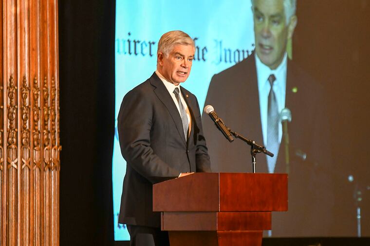 Patrick T. Harker, president of the Federal Reserve Bank of Philadelphia, delivers the keynote address at the Inquirer’s Influencers of Finance event on Feb. 28, 2019, at the Crystal Tea Room. On Tuesday he spoke at a conference entitled “Pandemic: Accelerating AI and Machine Learning?” hosted by the Global Interdependence Center in Philadelphia. (Photo: Paul Coker)