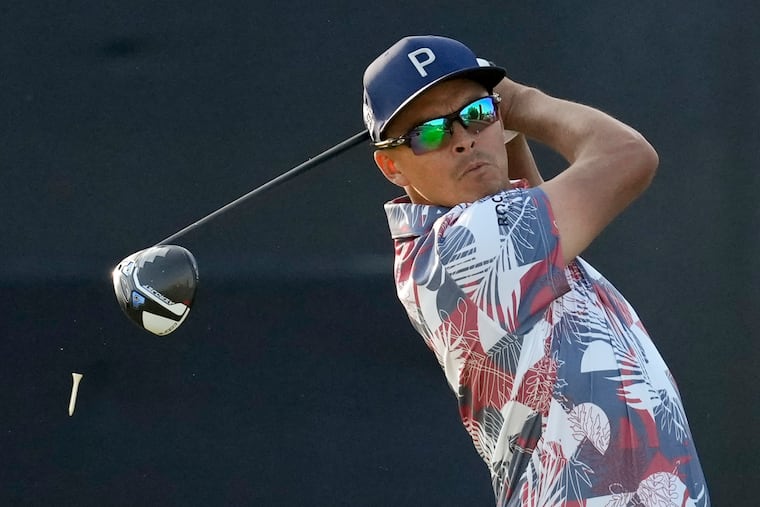 Rickie Fowler hits his tee shot on the 17th hole during the second round of the U.S. Open at the Los Angeles Country Club.