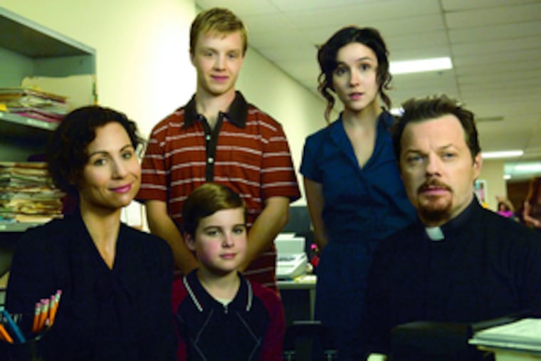 The Malloys, a family of Travellers, are played by (from left) Minnie Driver as Dahlia, Noel Fisher (standing) as Cael, Aidan Mitchell as Sam, Shannon Woodard as Delilah, and Eddie Izzard as Wayne.