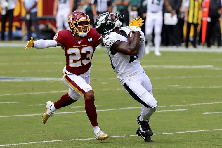 Eagles wide receiver Jalen Reagor, here beating Washington Football Team cornerback Ronald Darby on Sept. 13, could be a bigger difference maker for the Birds.