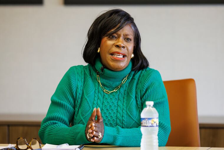 Cherelle Parker addressing a question from the Philadelphia Inquirer and Daily News Editorial Board, during a question and answer with mayoral candidates on Oct. 20.