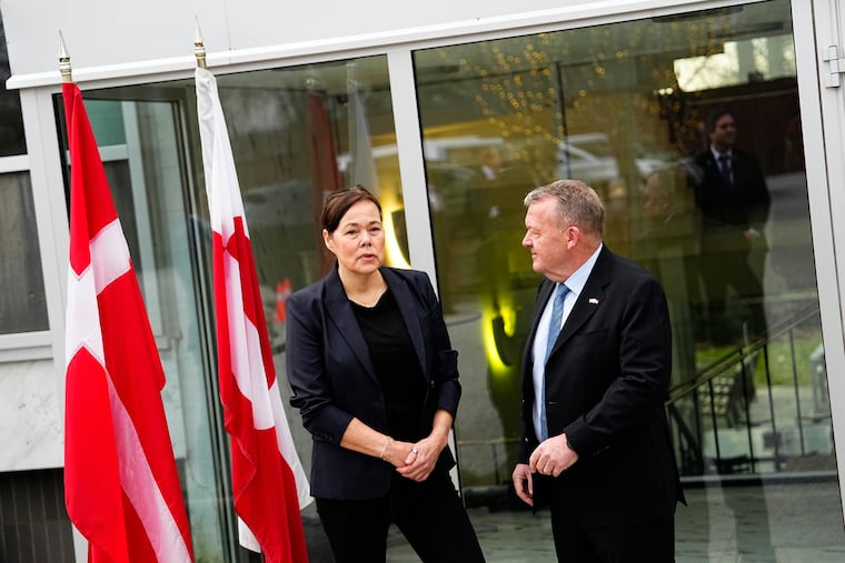 Denmark Foreign Minister Lars Loekke Rasmussen (right) and Greenland Minister for Foreign Affairs Vivian Motzfeldt prepare at the Danish embassy for the meeting with Vice President JD Vance and Secretary of State Marco Rubio in Washington on Wednesday.