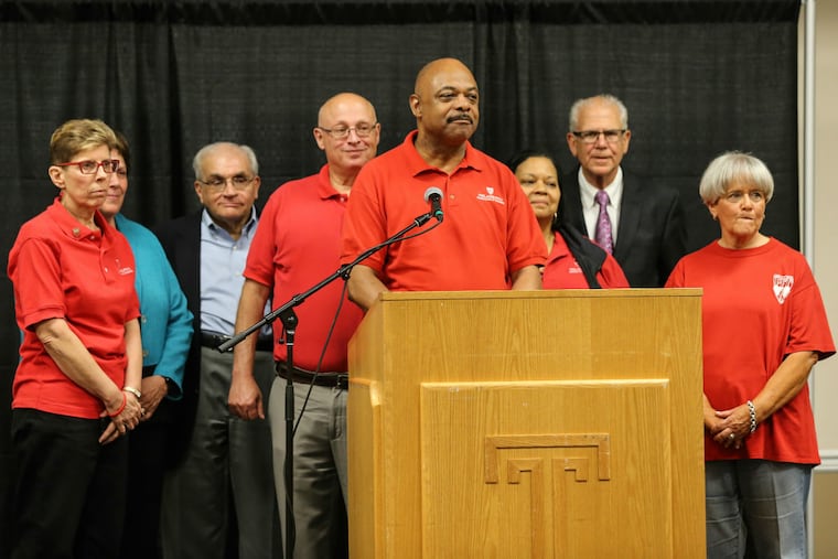 Philadelphia Federation of Teachers President Jerry Jordan speaks to PFT members after they approved a new contract.