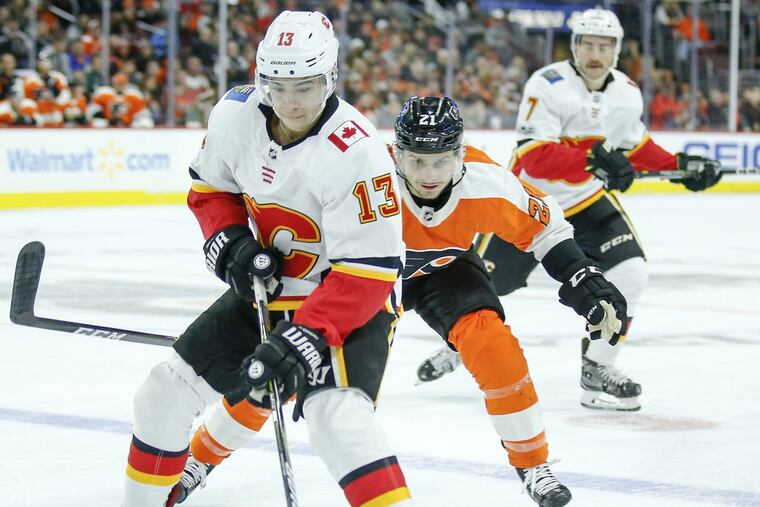Calgary left winger Johnny Gaudreau, a South Jersey native, had three points in the Flames’ 5-4 overtime win over the Flyers on Saturday.