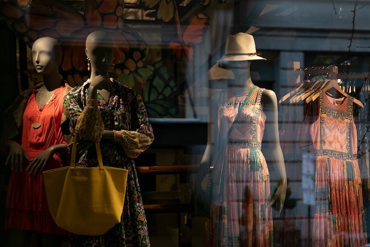 The Anthropologie store in Center City. The store is closed during the coronavirus pandemic, but employees have voiced growing concerns about those who still must report for work to perform other jobs.