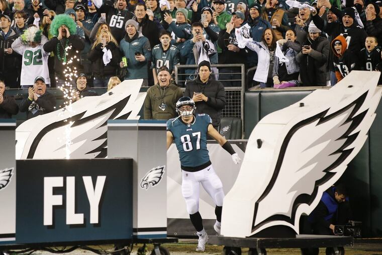 Eagles tight end Brent Celek during player introductions before they played the Minnesota Vikings in the NFC Championship game on Sunday.