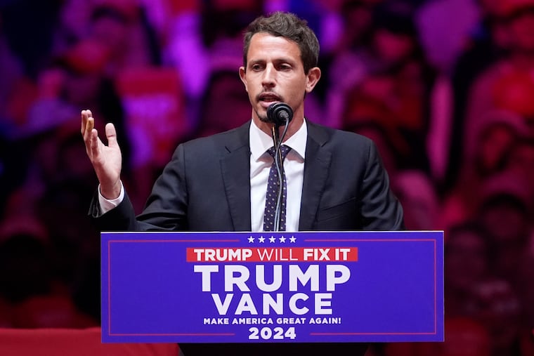 Tony Hinchcliffe speaks before Republican presidential nominee former President Donald Trump during a campaign rally at Madison Square Garden on Sunday in New York. Hinchcliffe's remarks about Puerto Rico drew national outrage.