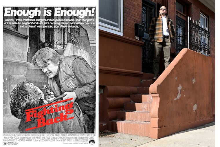 New Kensington Community Development Corp. executive director Bill McKinney poses on this from steps Wednesday, Jan. 8, 2025, the “now” view (right) of Kensington to compare with a “then” photo (left) from the 1982 film "Fighting Back." Tom Skerritt, Patti LuPone, and Yaphet Kotto filmed in Kensington with a plotline driven by crime, trauma, and the effects of neighborhood disinvestment that may seem familiar to current Kensington residents.