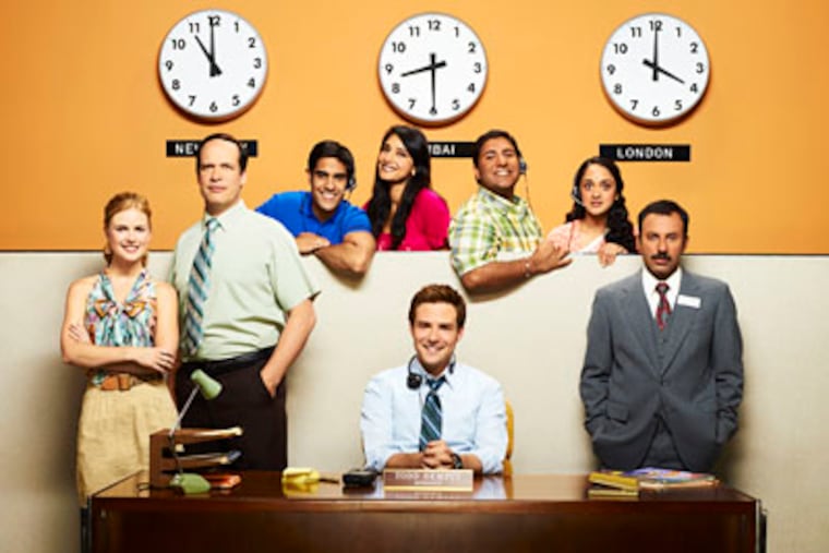 NBC's "Outsourced" sends american Ben Rappaport (center, seated) to work in India.