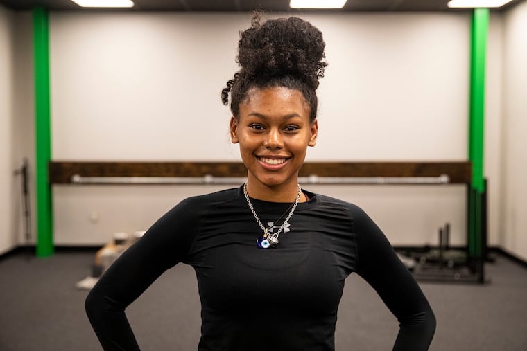 Sanaa Hebron, 17, a graduated senior at Neshaminy High School, track athlete and state champion, poses for a portrait in Newtown, Pa., on Thursday, June 15, 2022. Sanaa will be competing at the New Balance Nationals at Franklin Field before heading to the University of Miami.