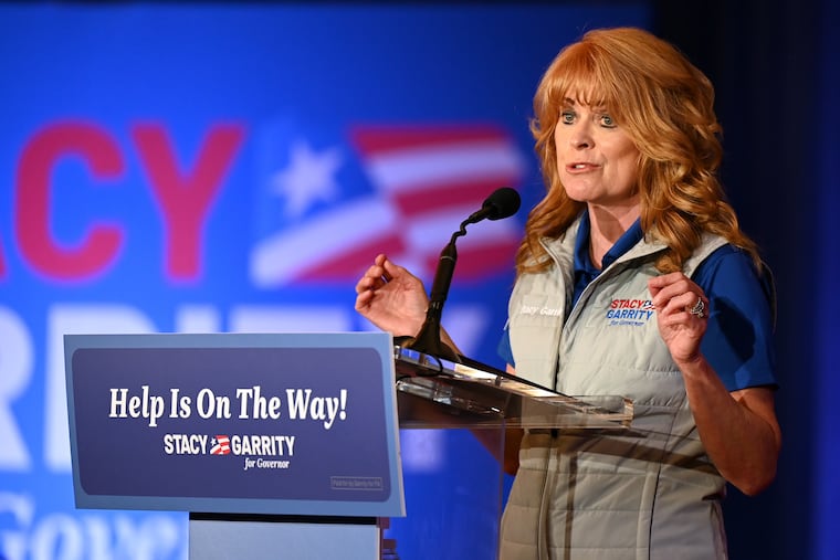 State Treasurer and Republican candidate for governor Stacy Garrity holds a rally in Bucks County Sept. 25, 2025 at the Newtown Sports & Events Center.